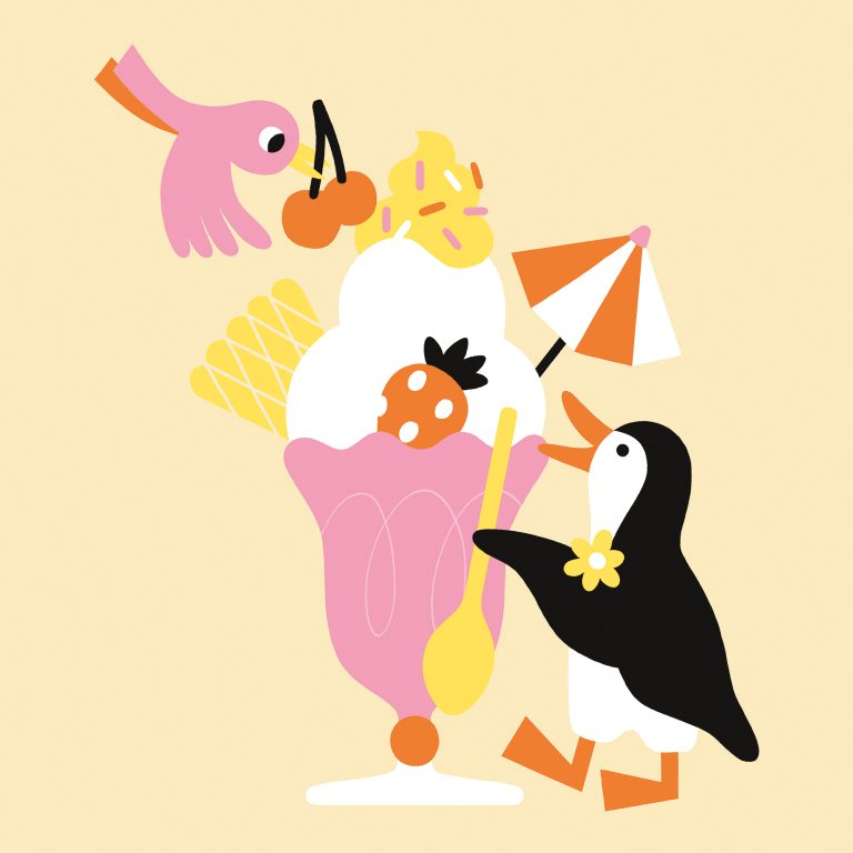 You eat ice cream together